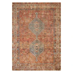 (D570) Freya Red Multicolor Medallion Washable Area Rug, 5x7