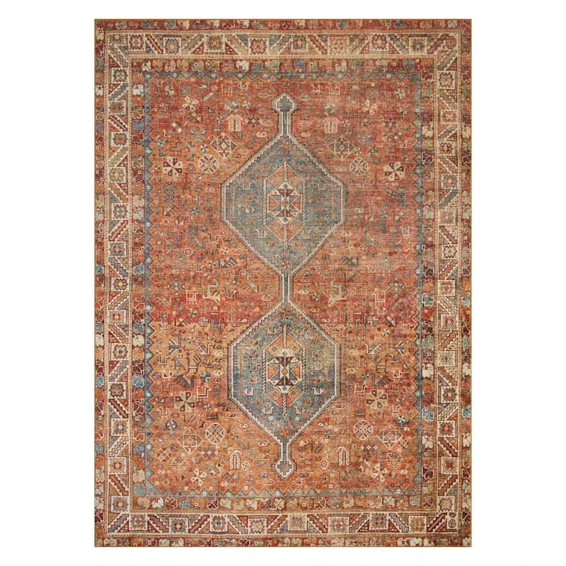 (D570) Freya Red Multicolor Medallion Washable Area Rug, 5x7 1 (D570) Freya Red Multicolor Medallion Washable Area Rug, 5x7