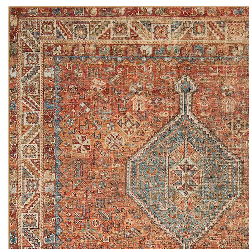 (D570) Freya Red Multicolor Medallion Washable Area Rug, 5x7 2 (D570) Freya Red Multicolor Medallion Washable Area Rug, 5x7 - Image 2