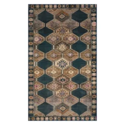 (D571) Freya Black Medallion Washable Accent Rug, 3x5