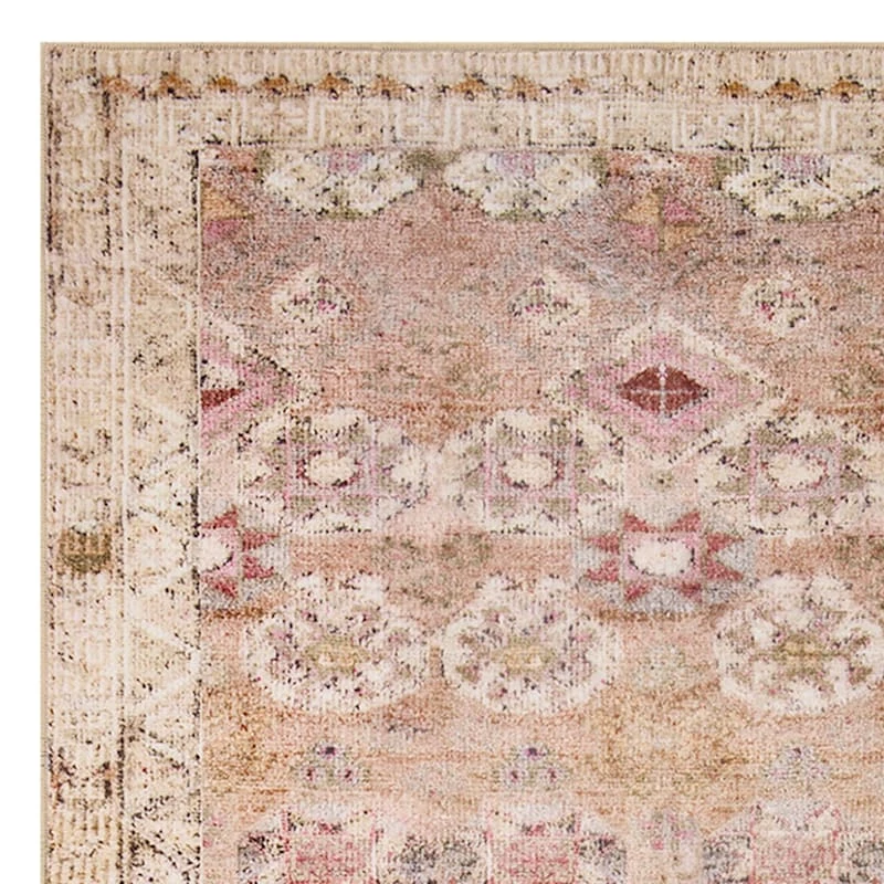 (D572) Freya Pink Floral Washable Accent Rug, 3x5 2 (D572) Freya Pink Floral Washable Accent Rug, 3x5 - Image 2