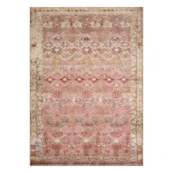 (D572) Freya Pink Floral Washable Area Rug, 5x7