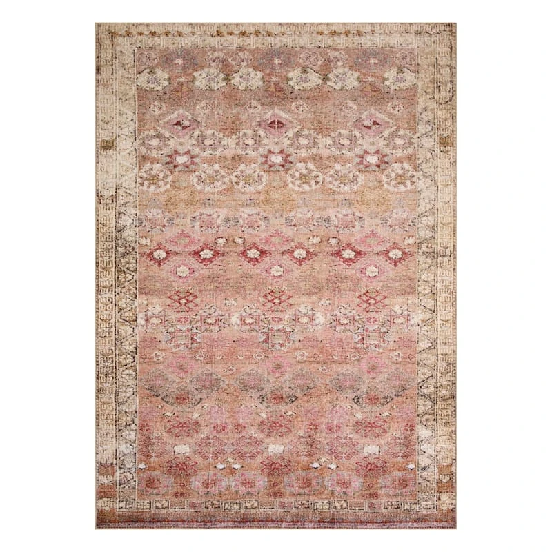 (D572) Freya Pink Floral Washable Area Rug, 5x7 1 (D572) Freya Pink Floral Washable Area Rug, 5x7