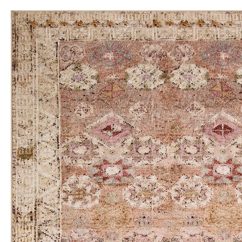 (D572) Freya Pink Floral Washable Area Rug, 5x7 2 (D572) Freya Pink Floral Washable Area Rug, 5x7 - Image 2