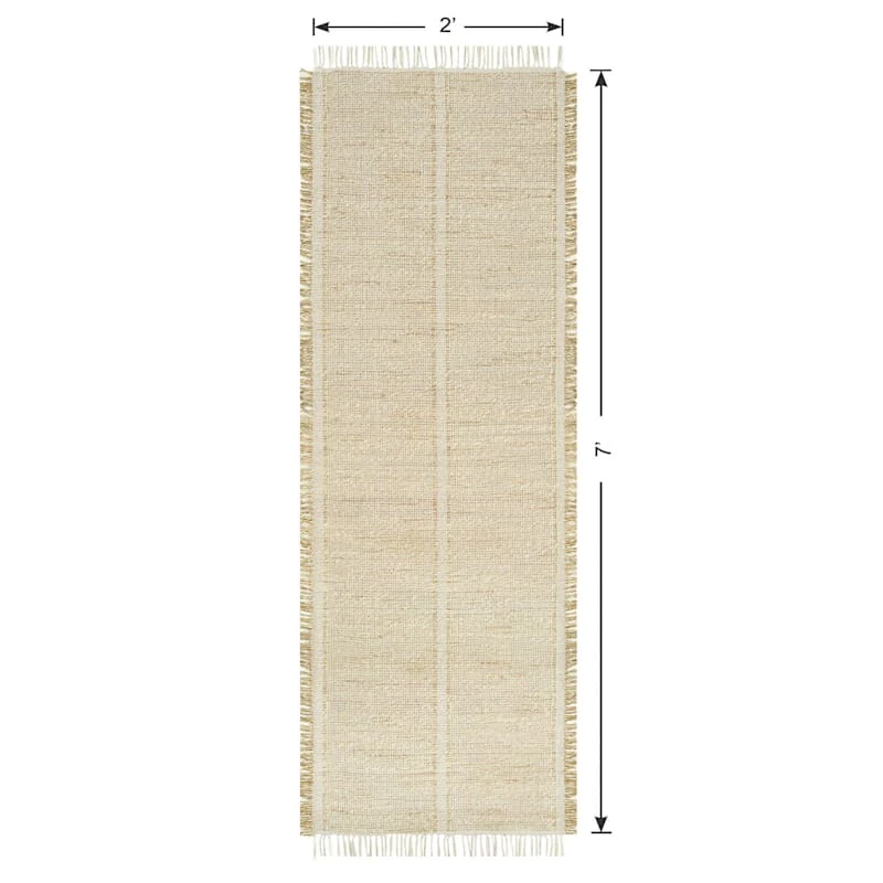 (D583) Honeybloom Mason Natural Fringe Runner, 2x7 6 (D583) Honeybloom Mason Natural Fringe Runner, 2x7 - Image 6