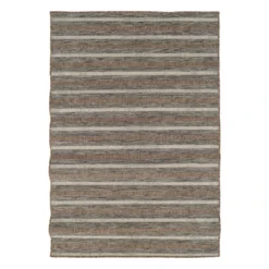 (E221) Ivory, Brown & Grey Striped Modern Indoor & Outdoor Area Rug, 5x7