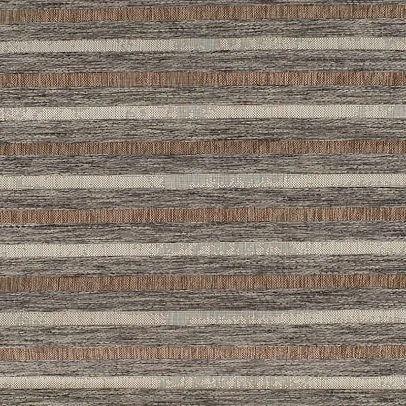 (E221) Ivory, Brown & Grey Striped Modern Indoor & Outdoor Area Rug, 5x7 2 (E221) Ivory, Brown & Grey Striped Modern Indoor & Outdoor Area Rug, 5x7 - Image 2