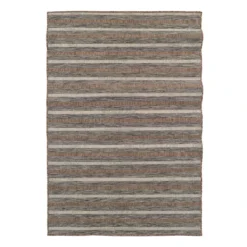 (E221) Ivory, Brown & Grey Striped Modern Indoor & Outdoor Area Rug, 7x10