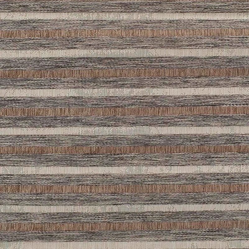 (E221) Ivory, Brown & Grey Striped Modern Indoor & Outdoor Area Rug, 7x10 2 (E221) Ivory, Brown & Grey Striped Modern Indoor & Outdoor Area Rug, 7x10 - Image 2