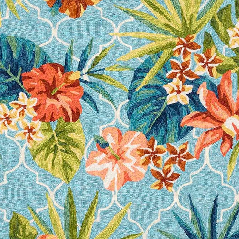 (E227) Santa Monica Trellis Aqua Floral Indoor & Outdoor Area Rug, 5x7 2 (E227) Santa Monica Trellis Aqua Floral Indoor & Outdoor Area Rug, 5x7 - Image 2