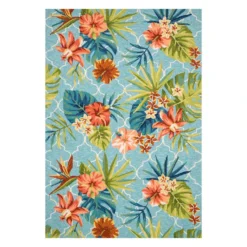 (E227) Santa Monica Trellis Aqua Floral Indoor & Outdoor Area Rug, 7x10