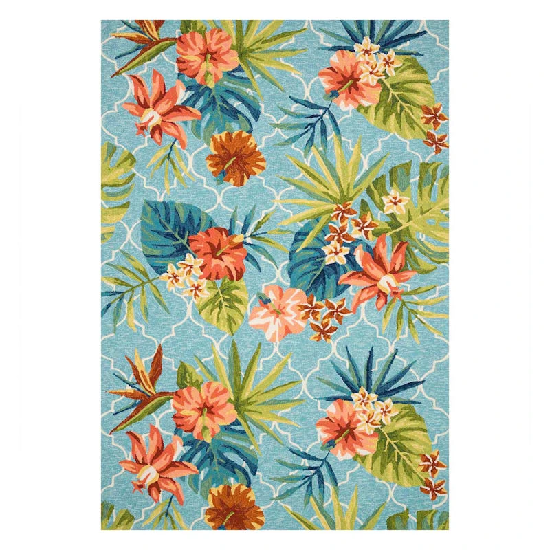 (E227) Santa Monica Trellis Aqua Floral Indoor & Outdoor Area Rug, 7x10 1 (E227) Santa Monica Trellis Aqua Floral Indoor & Outdoor Area Rug, 7x10