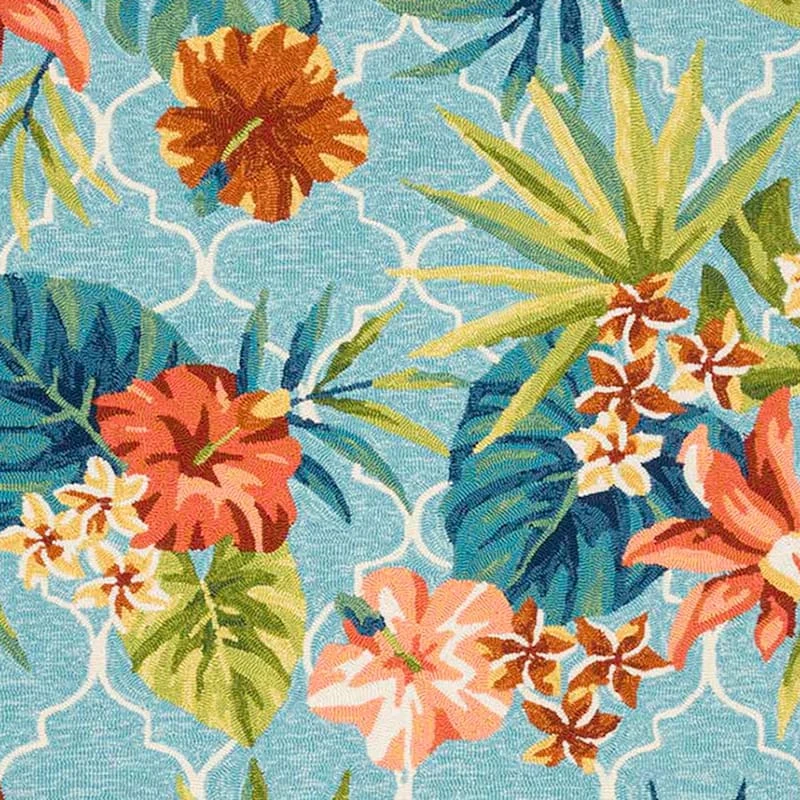 (E227) Santa Monica Trellis Aqua Floral Indoor & Outdoor Area Rug, 7x10 2 (E227) Santa Monica Trellis Aqua Floral Indoor & Outdoor Area Rug, 7x10 - Image 2
