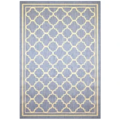 (E229) Blue & Beige Quatrefoil Modern Indoor & Outdoor Area Rug, 7x10