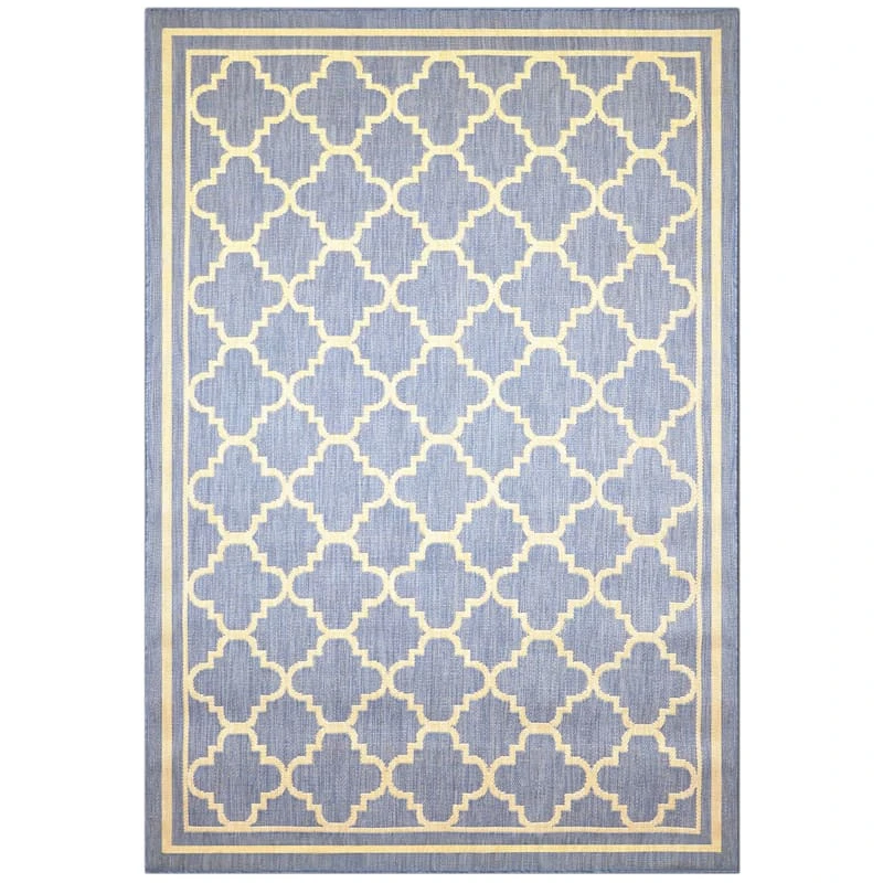 (E229) Blue & Beige Quatrefoil Modern Indoor & Outdoor Area Rug, 7x10 1 (E229) Blue & Beige Quatrefoil Modern Indoor & Outdoor Area Rug, 7x10