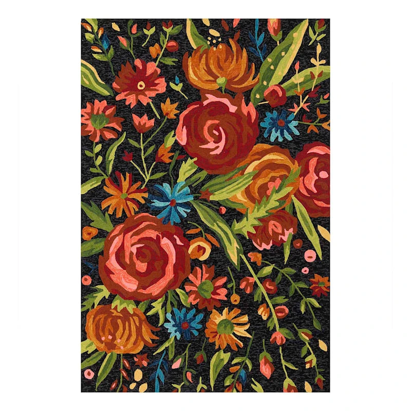 (E255) Santa Monica Black Floral Indoor & Outdoor Area Rug, 8x10 1 (E255) Santa Monica Black Floral Indoor & Outdoor Area Rug, 8x10