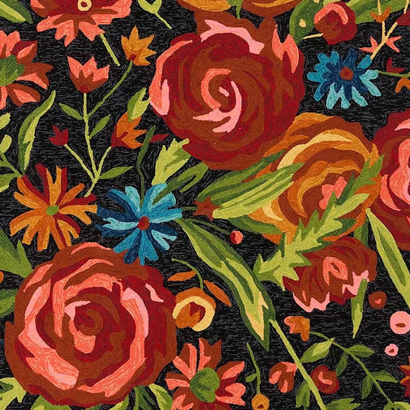 (E255) Santa Monica Black Floral Indoor & Outdoor Area Rug, 8x10 2 (E255) Santa Monica Black Floral Indoor & Outdoor Area Rug, 8x10 - Image 2