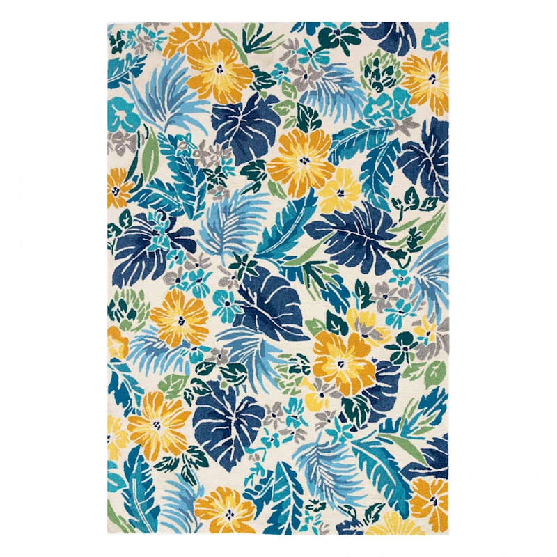 (E264) Santa Monica Blue Floral Indoor & Outdoor Area Rug, 7x10 1 (E264) Santa Monica Blue Floral Indoor & Outdoor Area Rug, 7x10
