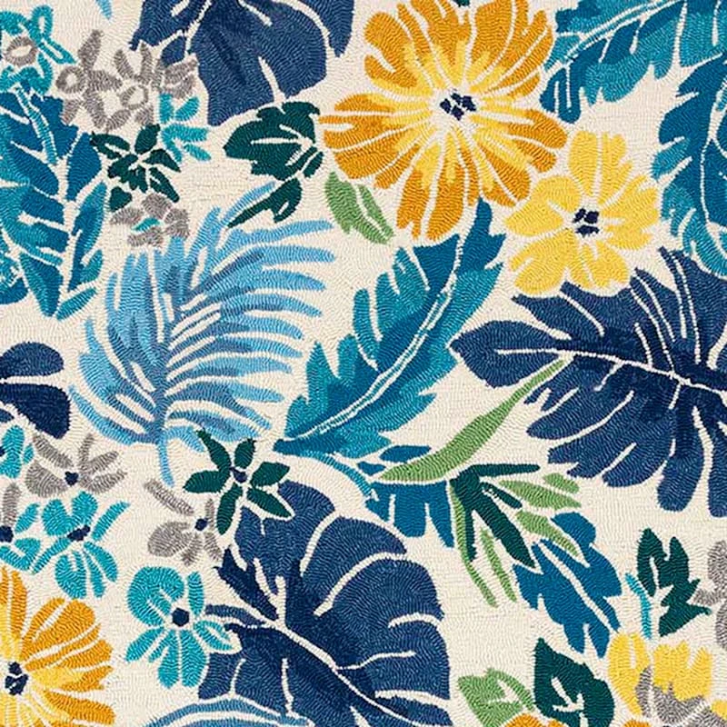 (E264) Santa Monica Blue Floral Indoor & Outdoor Area Rug, 7x10 2 (E264) Santa Monica Blue Floral Indoor & Outdoor Area Rug, 7x10 - Image 2