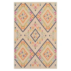 (E287) Yellow & Ivory Diamond Design Indoor & Outdoor Area Rug, 5x7
