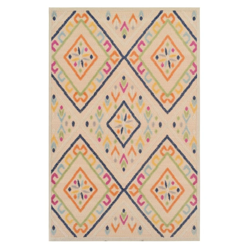 (E287) Yellow & Ivory Diamond Design Indoor & Outdoor Area Rug, 7x10 1 (E287) Yellow & Ivory Diamond Design Indoor & Outdoor Area Rug, 7x10