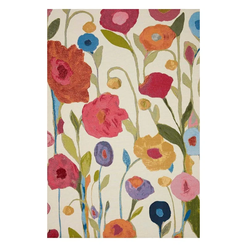 (E297) Mikayla Ivory Floral Indoor & Outdoor Area Rug, 5x8 1 (E297) Mikayla Ivory Floral Indoor & Outdoor Area Rug, 5x8