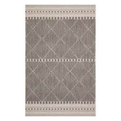 (E301) Oasis Ecru & Black Diamond Design Indoor & Outdoor Area Rug, 5x7