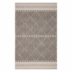 (E301) Oasis Ecru & Black Diamond Design Indoor & Outdoor Area Rug, 8x10