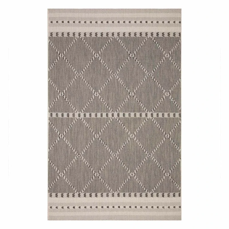 (E301) Oasis Ecru & Black Diamond Design Indoor & Outdoor Area Rug, 8x10 1 (E301) Oasis Ecru & Black Diamond Design Indoor & Outdoor Area Rug, 8x10