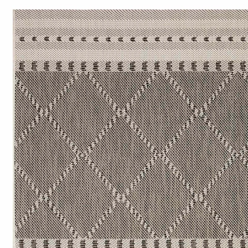 (E301) Oasis Ecru & Black Diamond Design Indoor & Outdoor Area Rug, 8x10 2 (E301) Oasis Ecru & Black Diamond Design Indoor & Outdoor Area Rug, 8x10 - Image 2