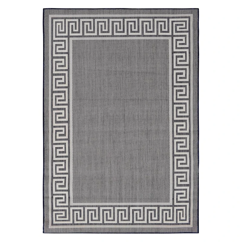 (E303) Dark Blue & Cream Greek Key Indoor & Outdoor Area Rug, 5x7 1 (E303) Dark Blue & Cream Greek Key Indoor & Outdoor Area Rug, 5x7