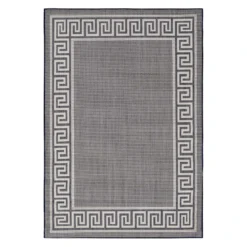 (E303) Dark Blue & Cream Greek Key Indoor & Outdoor Area Rug, 8x10