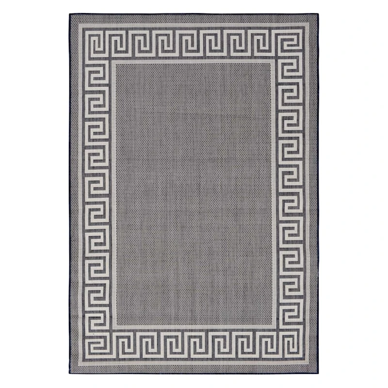 (E303) Dark Blue & Cream Greek Key Indoor & Outdoor Area Rug, 8x10 1 (E303) Dark Blue & Cream Greek Key Indoor & Outdoor Area Rug, 8x10