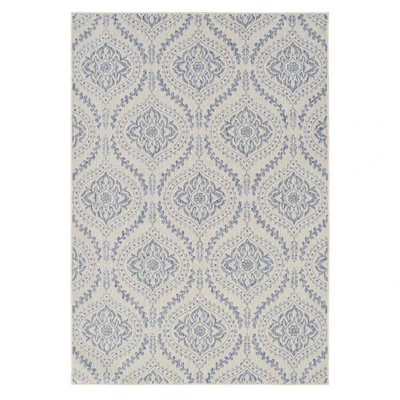 (E304) Blue & Ivory Quatrefoil Sisal Indoor & Outdoor Area Rug, 5x7 1 (E304) Blue & Ivory Quatrefoil Sisal Indoor & Outdoor Area Rug, 5x7
