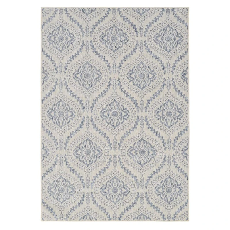 (E304) Blue & Ivory Quatrefoil Sisal Indoor & Outdoor Area Rug, 8x10 1 (E304) Blue & Ivory Quatrefoil Sisal Indoor & Outdoor Area Rug, 8x10