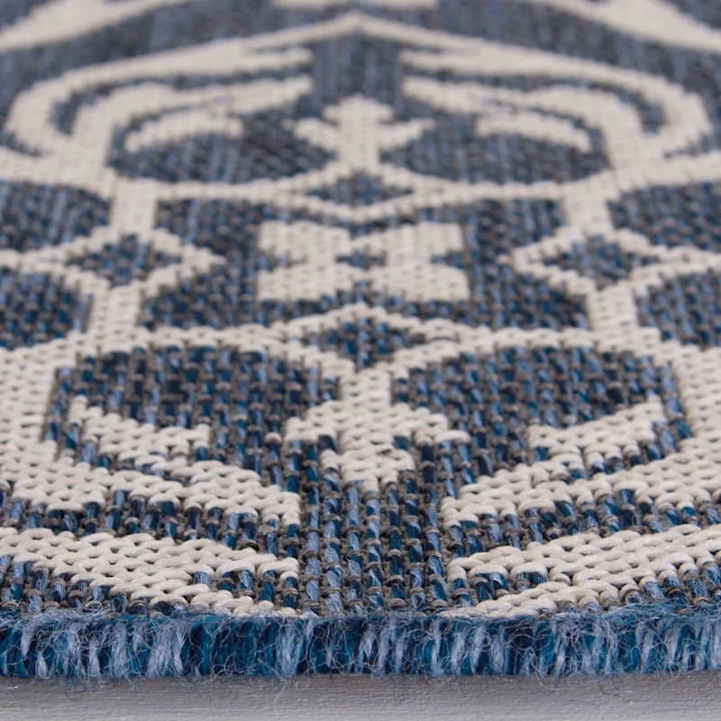 (E308) New Zealand Cobalt Blue Woven Indoor & Outdoor Area Rug, 5x7 4 (E308) New Zealand Cobalt Blue Woven Indoor & Outdoor Area Rug, 5x7 - Image 4