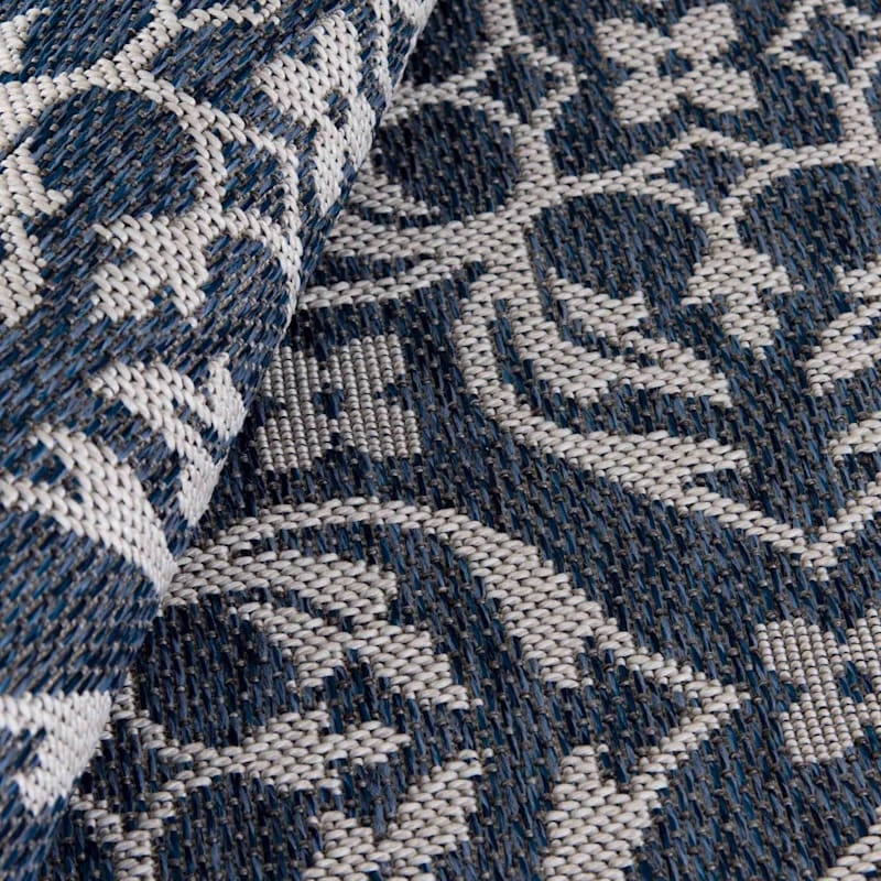 (E308) New Zealand Cobalt Blue Woven Indoor & Outdoor Area Rug, 7x10 6 (E308) New Zealand Cobalt Blue Woven Indoor & Outdoor Area Rug, 7x10 - Image 6