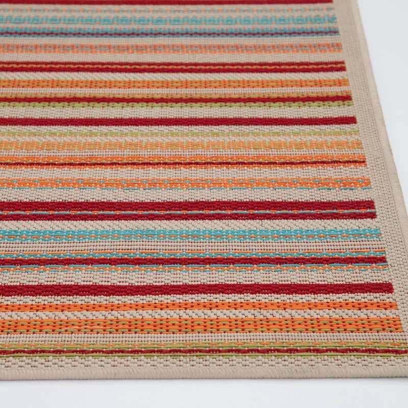 (E309) Scope Multicolor Striped Woven Indoor & Outdoor Area Rug, 5x7 4 (E309) Scope Multicolor Striped Woven Indoor & Outdoor Area Rug, 5x7 - Image 4