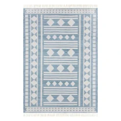 (E320) Porter Light Blue Patterned Indoor & Outdoor Area Rug, 5x7