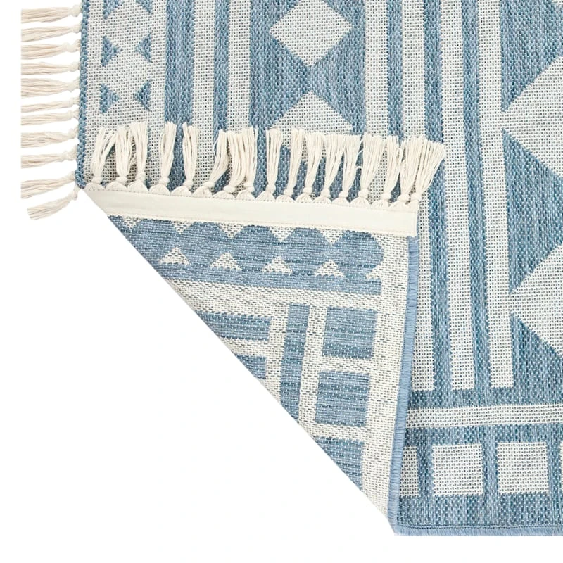 (E320) Porter Light Blue Patterned Indoor & Outdoor Area Rug, 5x7 3 (E320) Porter Light Blue Patterned Indoor & Outdoor Area Rug, 5x7 - Image 3