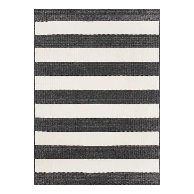 (E323) Asbury Black & White Striped Indoor & Outdoor Area Rug, 5x7 1 (E323) Asbury Black & White Striped Indoor & Outdoor Area Rug, 5x7