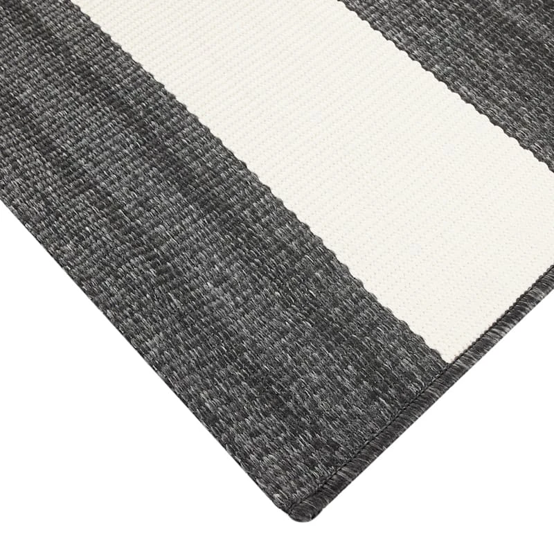(E323) Asbury Black & White Striped Indoor & Outdoor Area Rug, 5x7 2 (E323) Asbury Black & White Striped Indoor & Outdoor Area Rug, 5x7 - Image 2