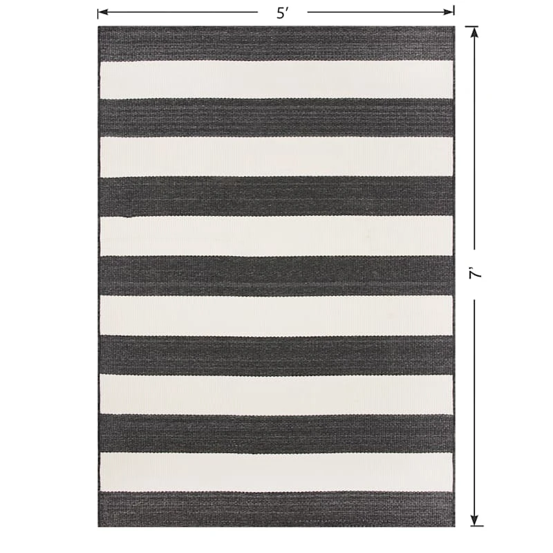 (E323) Asbury Black & White Striped Indoor & Outdoor Area Rug, 5x7 5 (E323) Asbury Black & White Striped Indoor & Outdoor Area Rug, 5x7 - Image 5