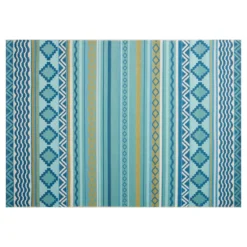 (E330) Mikayla Blue Multicolor Striped Indoor & Outdoor Area Rug, 5x8
