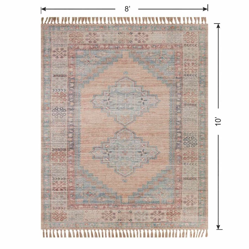 (E336) Honeybloom Anna Vintage Medallion Fringe Outdoor Area Rug, 8x10 5 (E336) Honeybloom Anna Vintage Medallion Fringe Outdoor Area Rug, 8x10 - Image 5