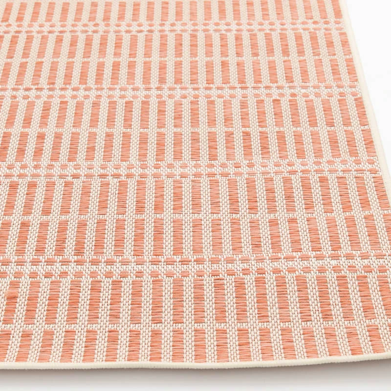 (E440) Clyde Peach Striped Outdoor Area Rug, 5x7 2 (E440) Clyde Peach Striped Outdoor Area Rug, 5x7 - Image 2