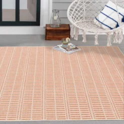 (E440) Clyde Peach Striped Outdoor Area Rug, 5x7 15 (E440) Clyde Peach Striped Outdoor Area Rug, 5x7 -Rugs Sales Store e440 clyde peach striped outdoor area rug 5x7 7