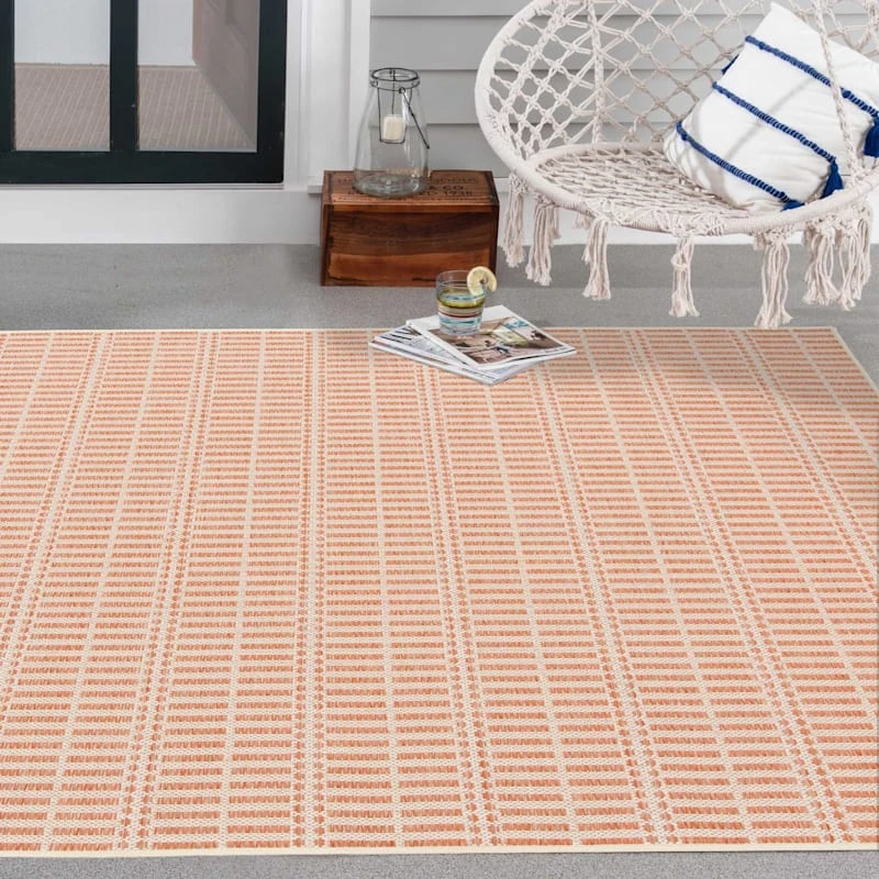 (E440) Clyde Peach Striped Outdoor Area Rug, 5x7 7 (E440) Clyde Peach Striped Outdoor Area Rug, 5x7 - Image 7