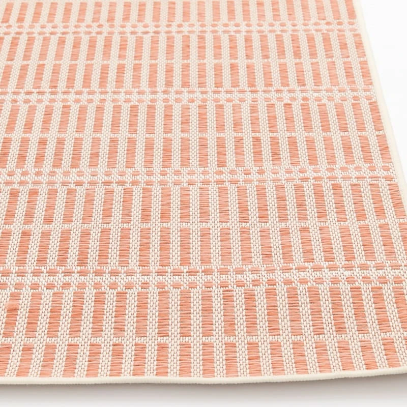 (E440) Clyde Peach Striped Outdoor Area Rug, 8x10 2 (E440) Clyde Peach Striped Outdoor Area Rug, 8x10 - Image 2