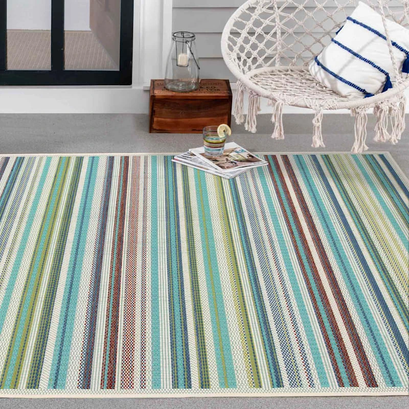 (E441) Scope Aqua Green Striped Area Rug, 5x7 7 (E441) Scope Aqua Green Striped Area Rug, 5x7 - Image 7